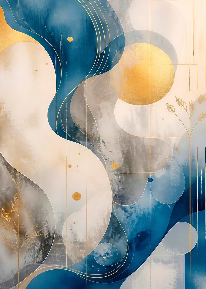 Abstract Blue and Gold Flowing Composition