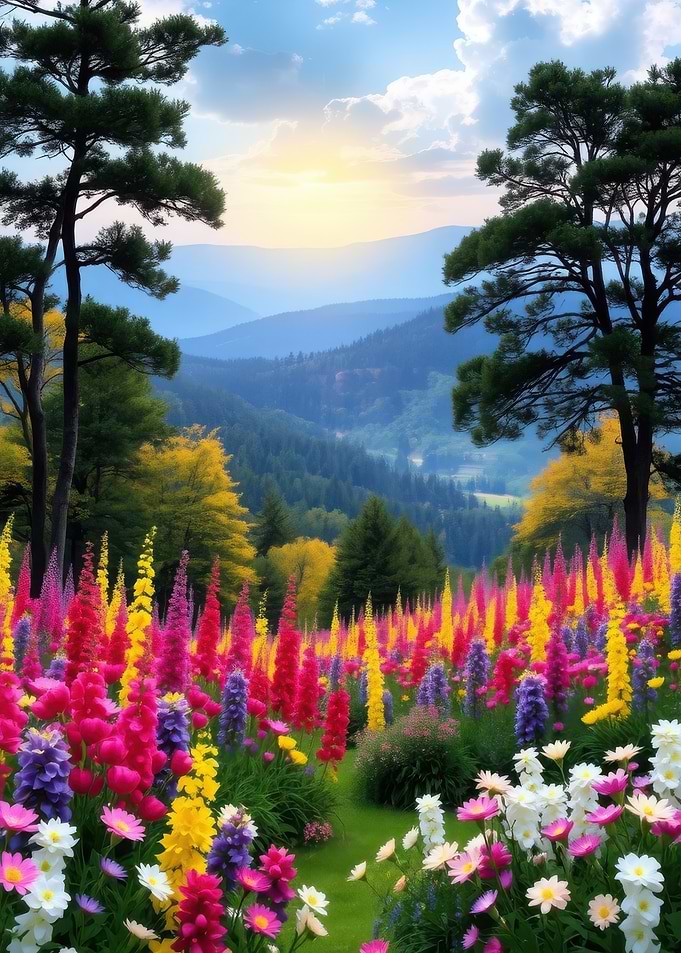 Vibrant Mountain Meadow with Wildflowers