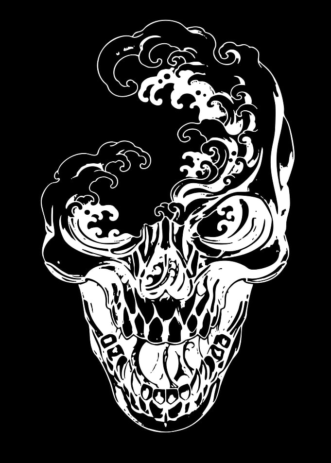 Skull with Japanese Waves