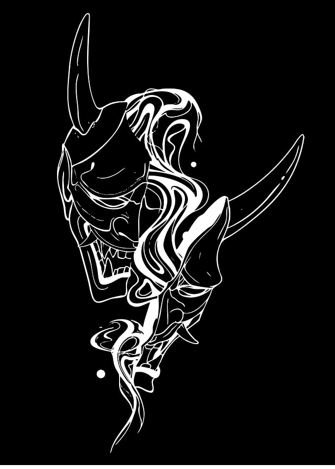 Japanese Oni Mask with Smoke