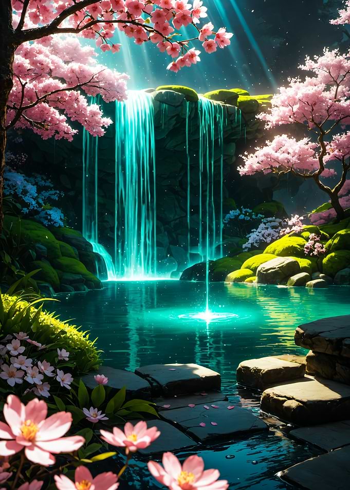 Sakura Waterfall with Cherry Blossoms Japan