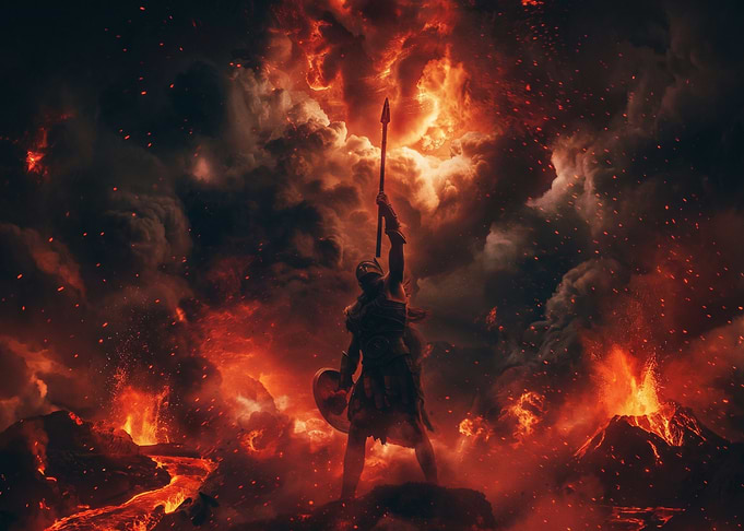 Warrior in a Fiery Landscape