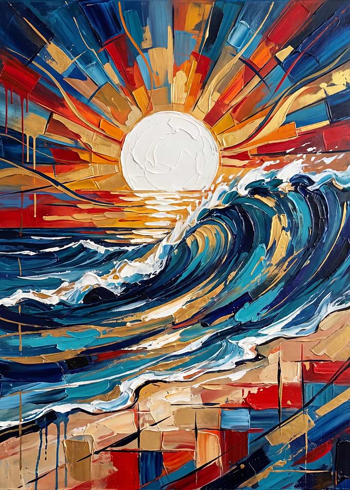 Abstract Sunset Wave Painting