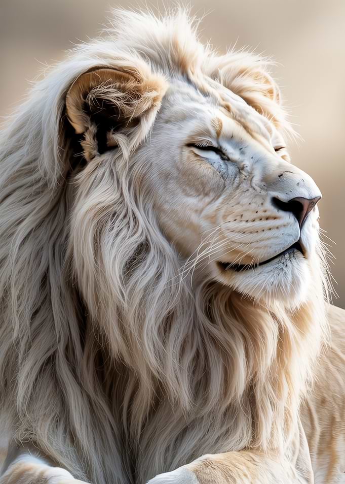 Serene White Lion Resting in Golden Light