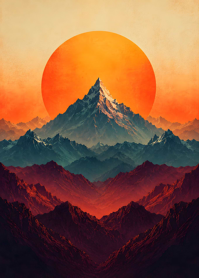 Surreal Mountain Landscape at Sunset