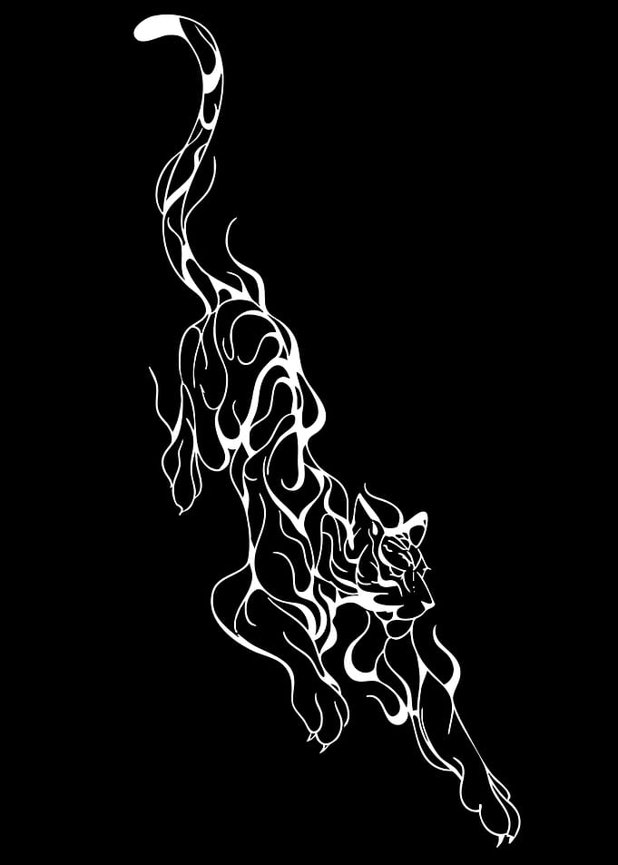 White Tiger Flame Tattoo Design