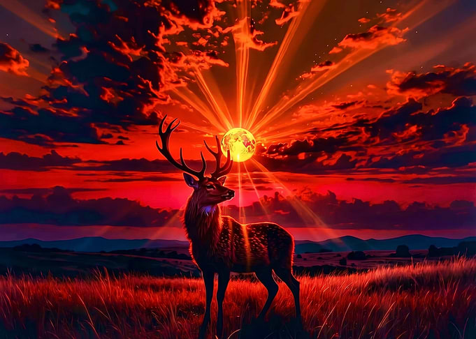Majestic Stag Under Fiery Sunset
