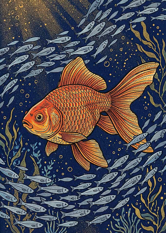 Goldfish Swimming with School of Fish