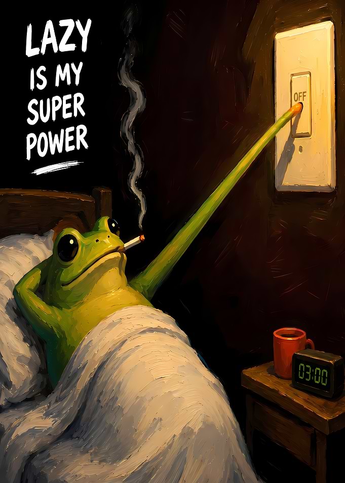 Lazy Frog Turns Off Light