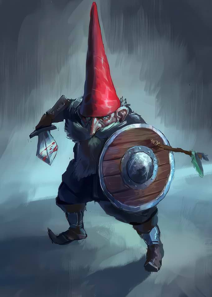 Fierce Gnome Warrior with Shield and Dagger