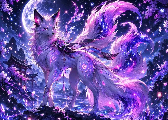 Magical Fox Spirit Under the Moon