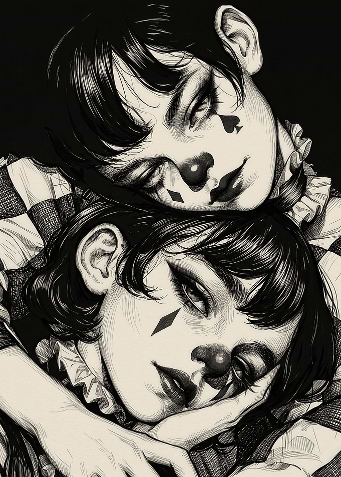 Two Clowns Embracing