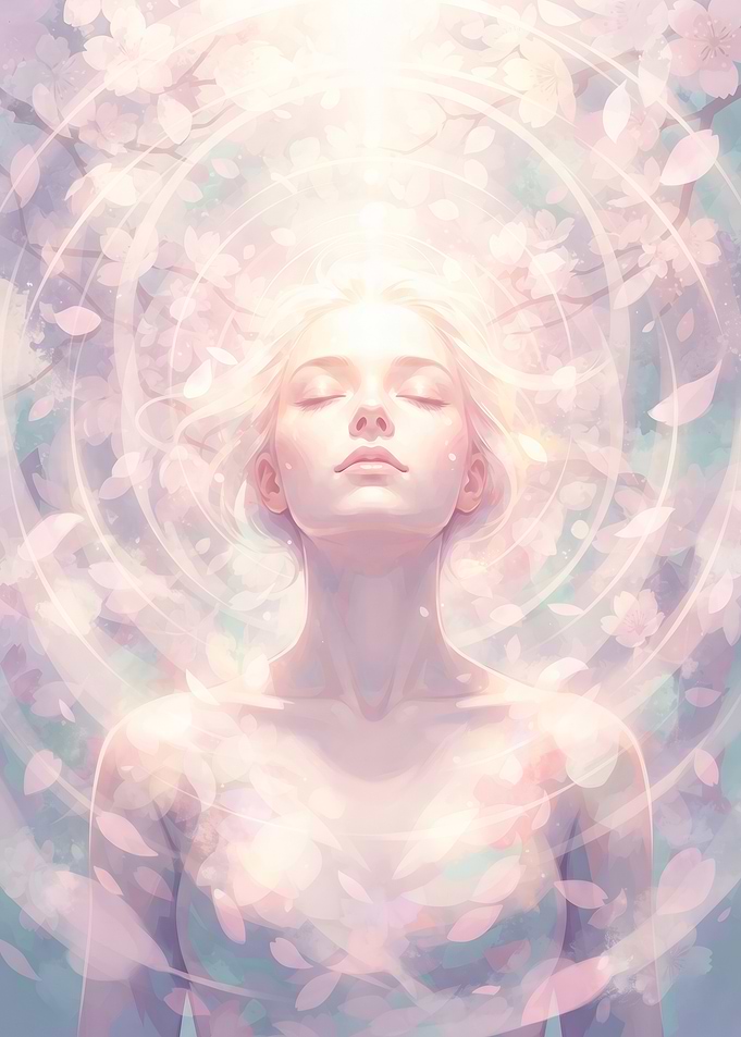 Ethereal Woman in Sakura Meditation