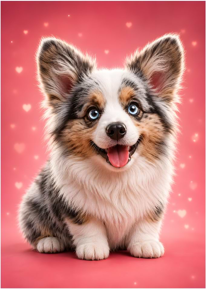 Adorable Blue Merle Corgi Puppy with Hearts