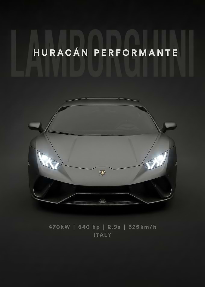 sleek black Lamborghini Huracán Performante Poster