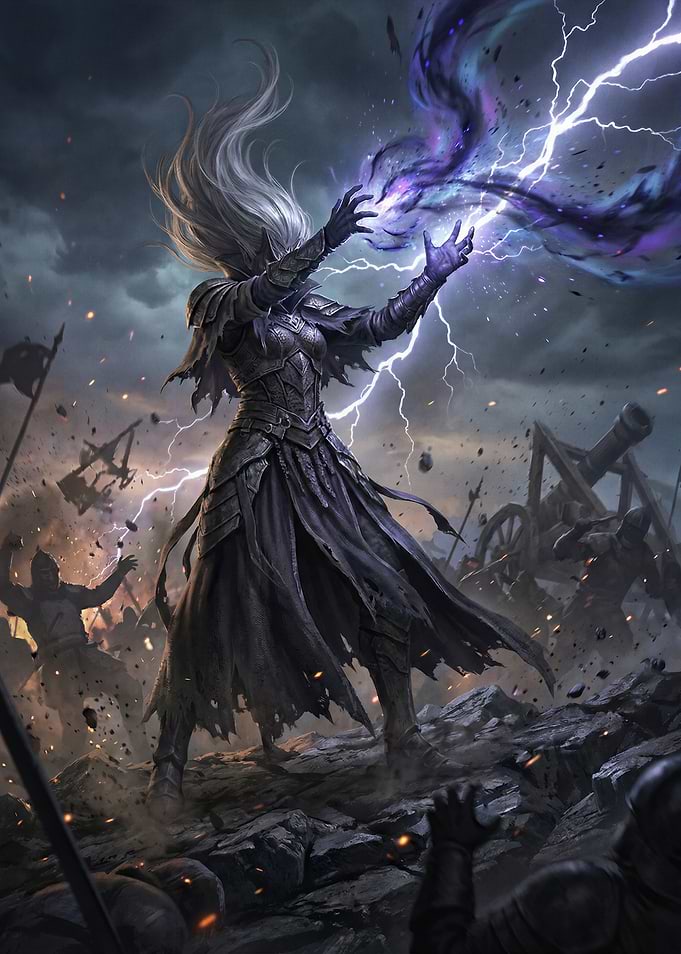 Dark Sorceress Casting Spell in Battle