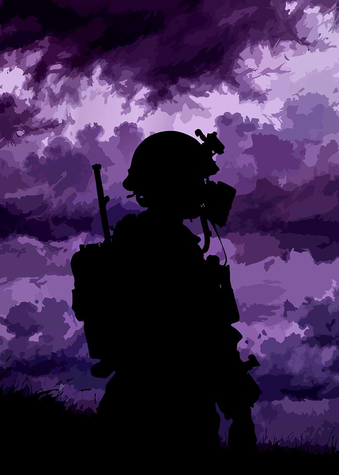 Soldier Silhouette Against Purple Sky