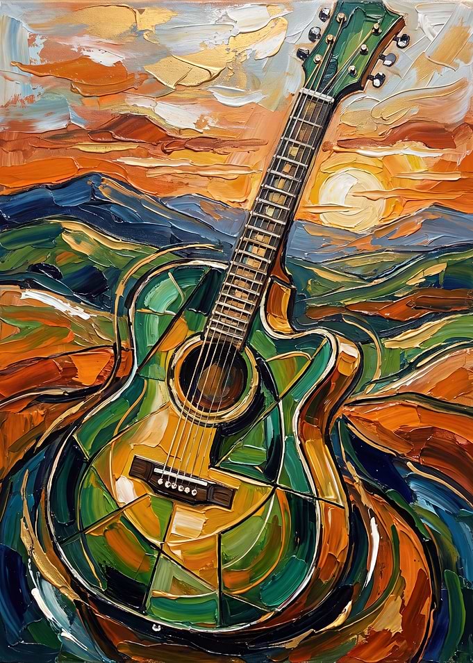 Guitar in a Landscape Painting