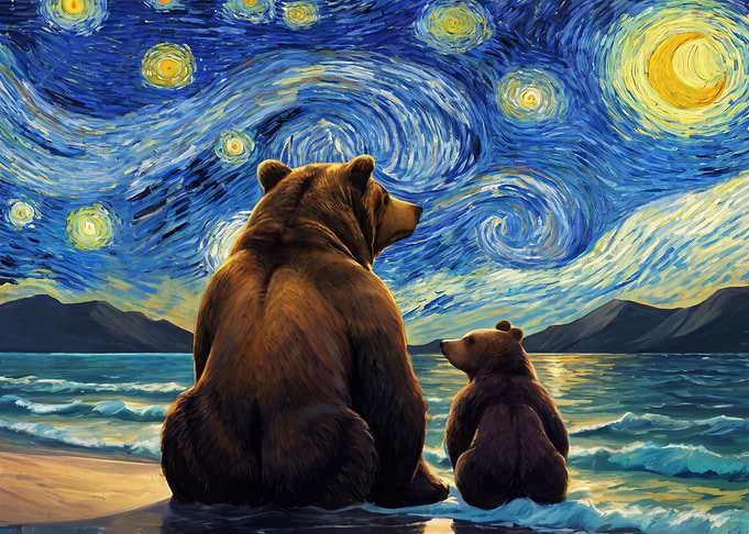 Bears under Starry Night Sky