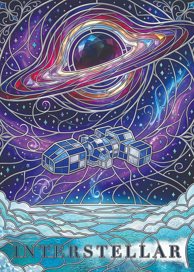 Interstellar Black Hole Stained Glass Art