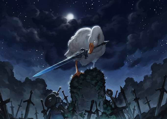 Goose with Sword on Moonlit Night