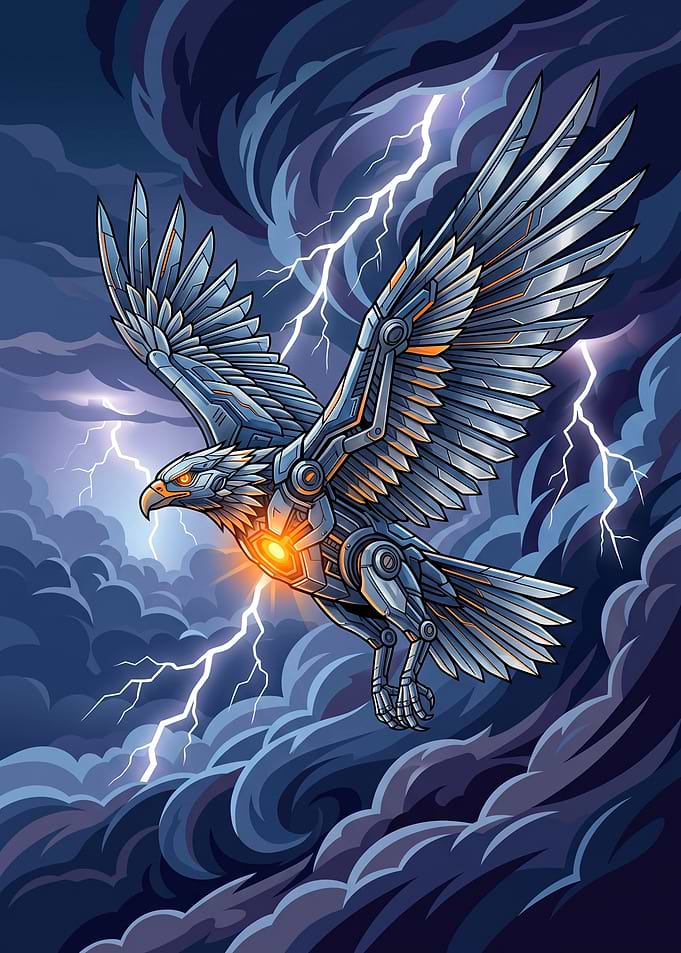 Mechanical Eagle in a Thunderstorm