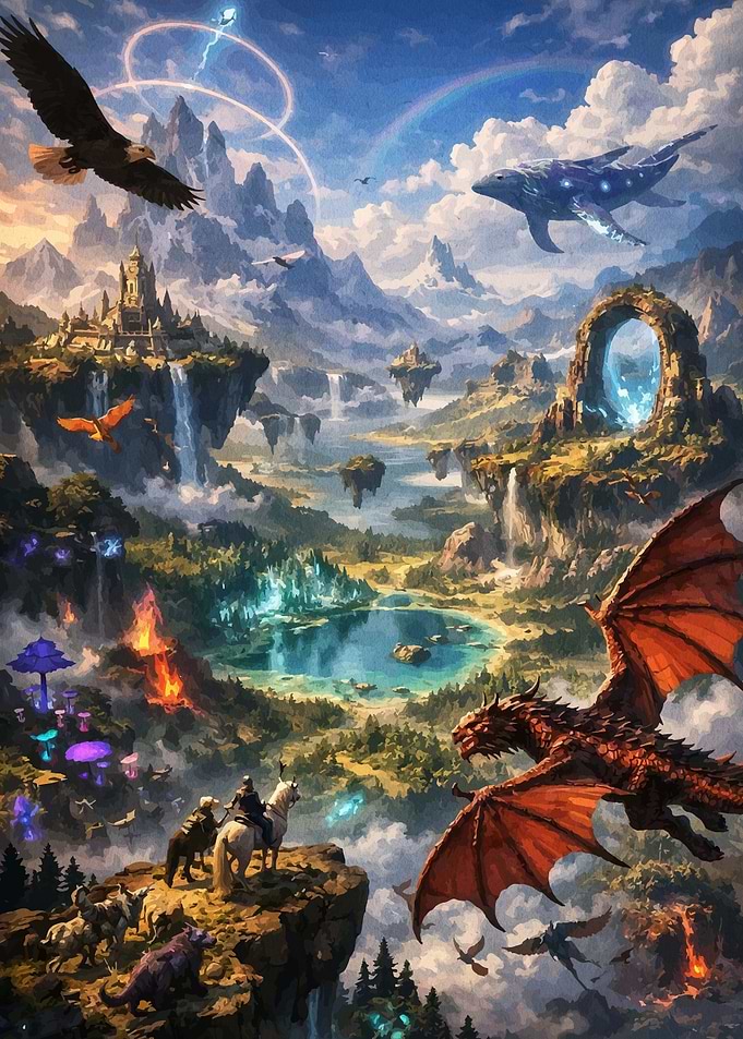 Epic Fantasy Landscape with Dragon and Castle