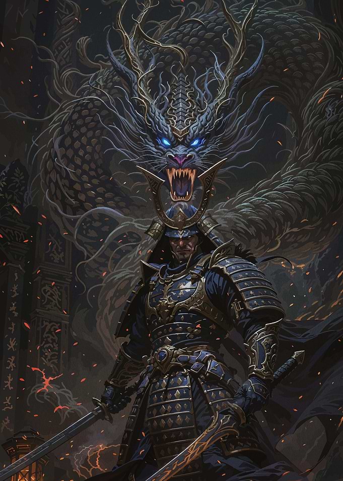 Samurai Warrior and Dragon