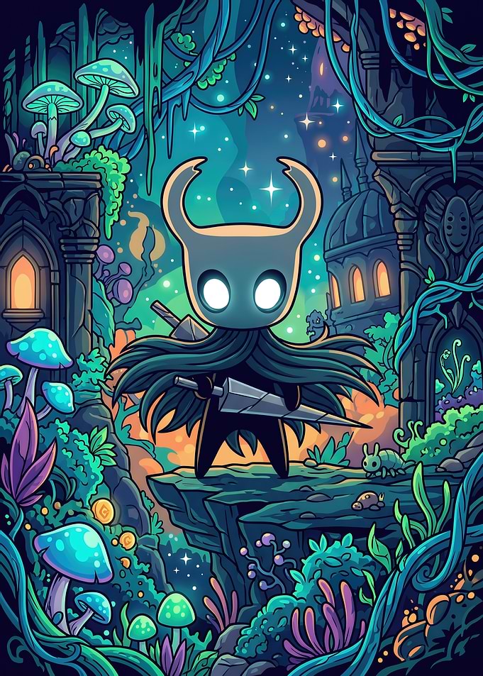 Hollow Knight in a Magical Forest