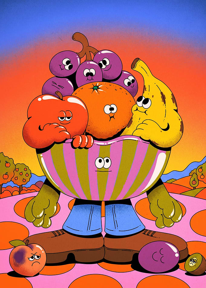 Anthropomorphic Fruit Bowl Character