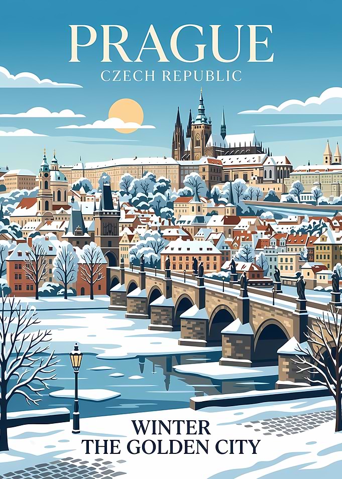 Prague Winter Travel Poster