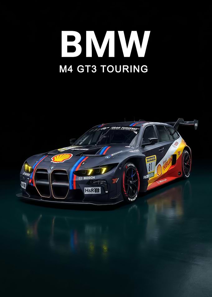 sleek BMW M4 GT3 Touring Race Car poster