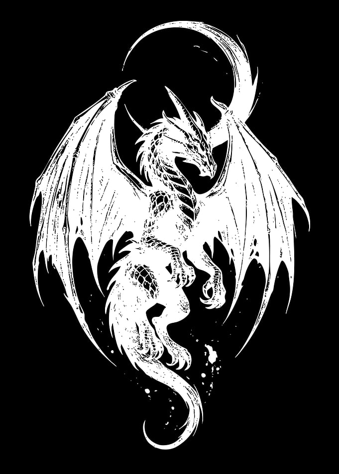 White Dragon with Crescent Moon