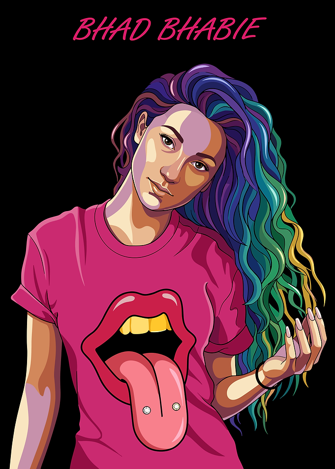 Bhad Bhabie with colorful hair and lip graphic tee