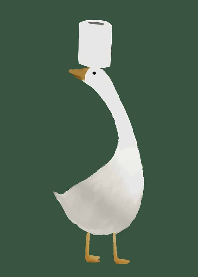Goose balancing toilet paper