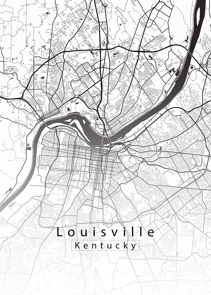 Louisville Kentucky City Map white