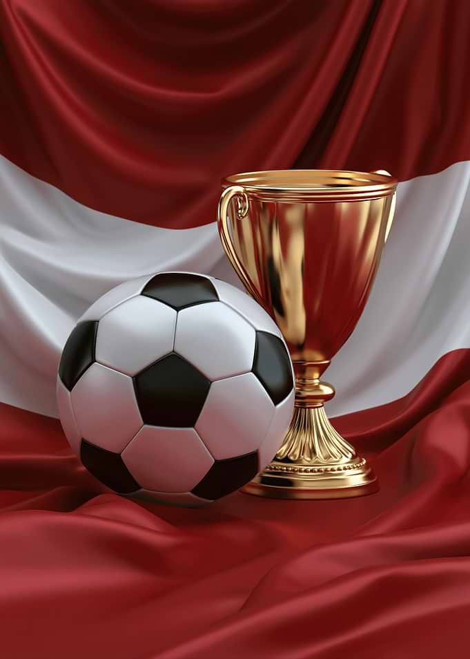 Soccer Trophy and Ball on Austrian Flag