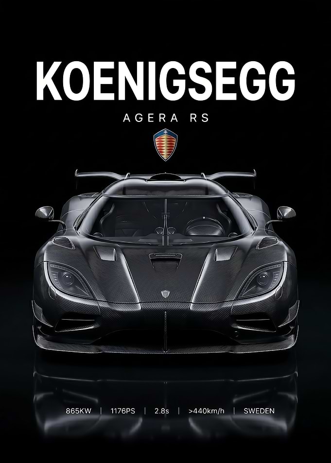sleek Koenigsegg Agera RS Carbon Fiber Poster