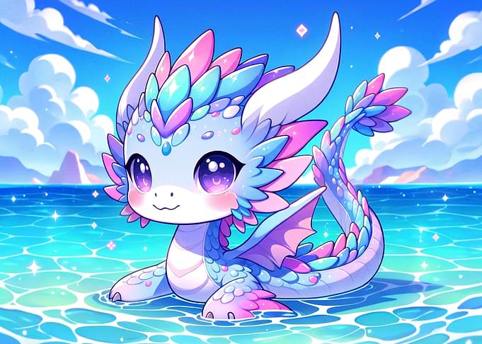 Cute Dragon in Sparkling Water