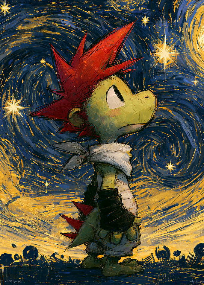 dinosaur looking at starry sky