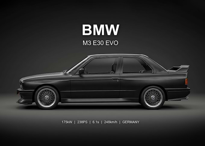 side view m3 e30 EVO iconic car Poster