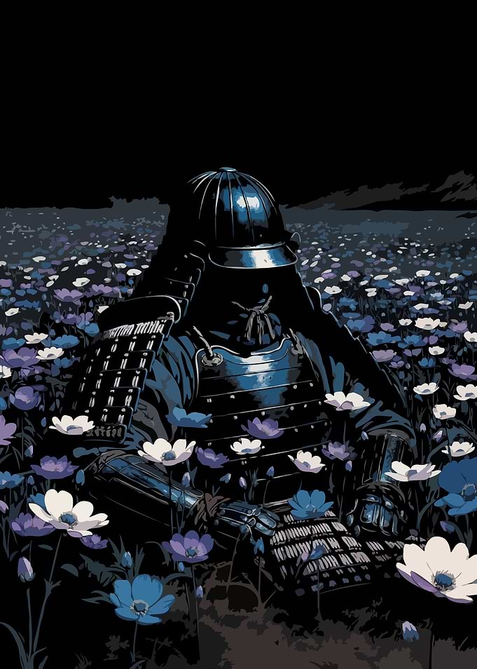 Samurai in a Field of Flowers Dark