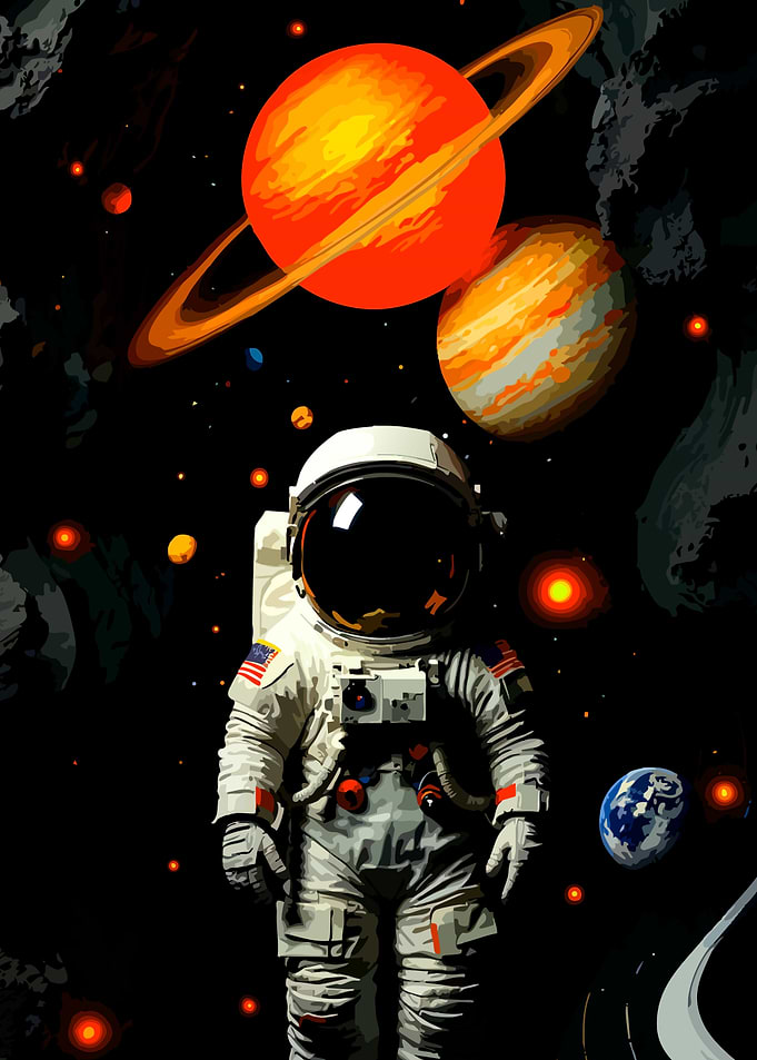 Astronaut in Space with Planets
