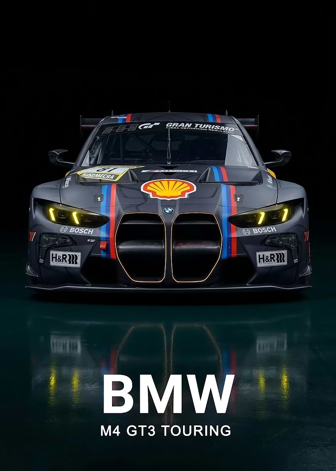 sleek BMW M4 GT3 Touring Front View poster
