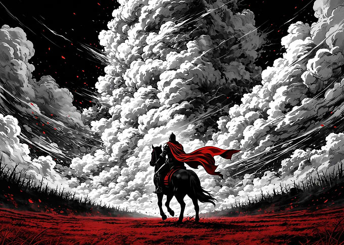 Knight on Horseback in Dramatic Sky
