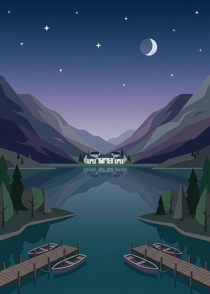 Tranquil Lakeside Estate at Night