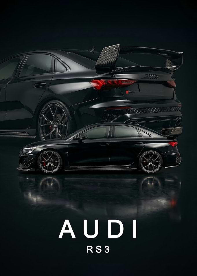 Sleek Black Audi RS3 sedan car Poster