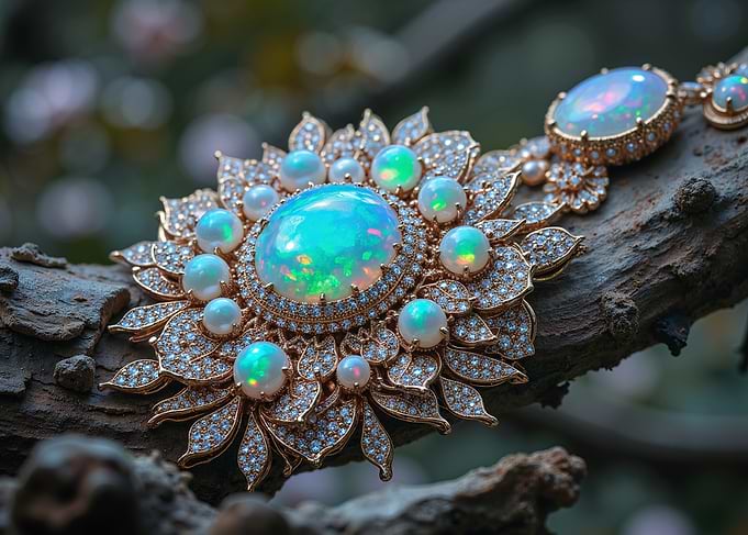Exquisite Opal and Diamond Necklace