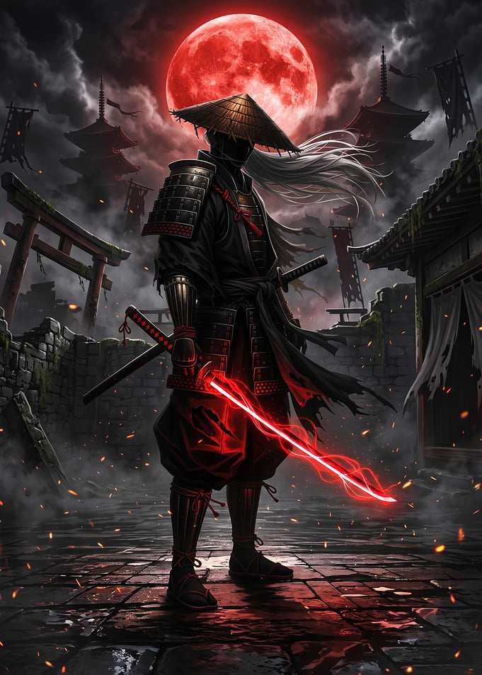 Samurai Warrior with Glowing Red Sword