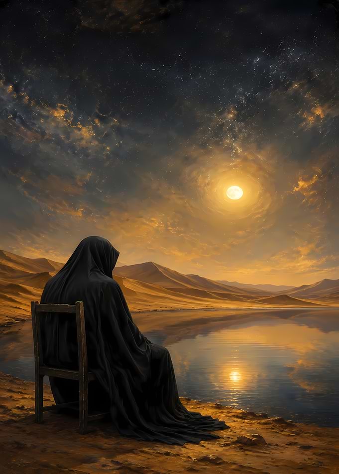Figure in Black by Desert Lake